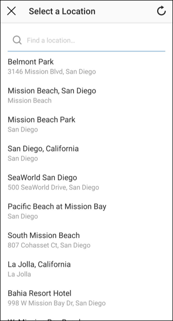 Screenshot of selecting your location from the list of locations or use the search bar to find the location of your choice.