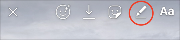 Screenshot of selecting the pencil icon from the story toolbar to access the drawing tools.