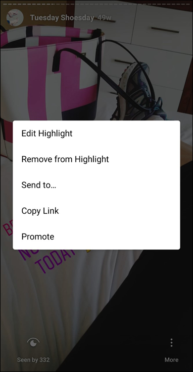 Screenshot of deleting any post from a highlight is just as easy as adding a new one!