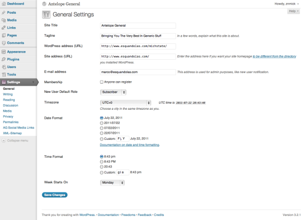 The General Settings page General Settings page