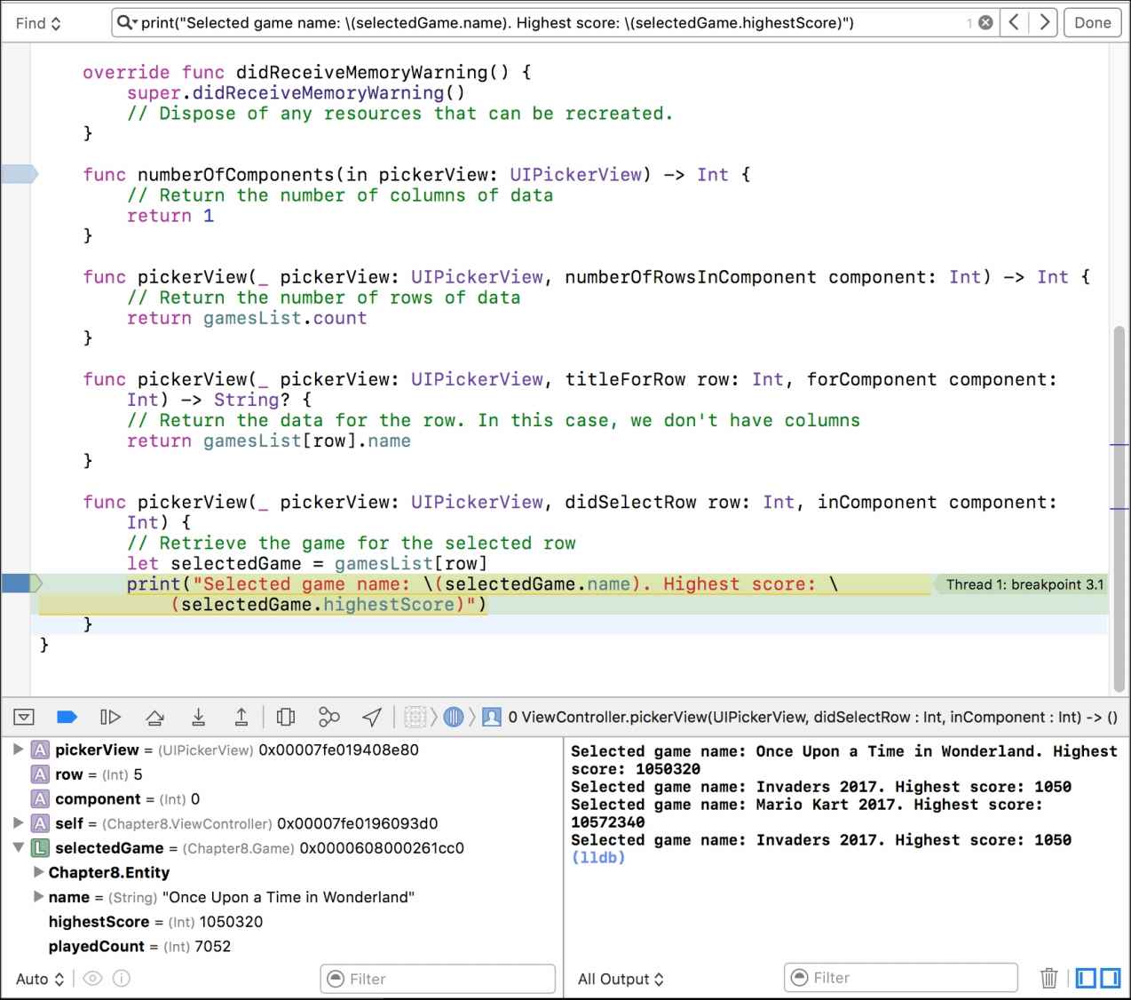 Interacting with an object-oriented data repository through Picker View