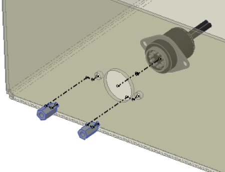 3D illustration of the parts for an electrical connector assembly.