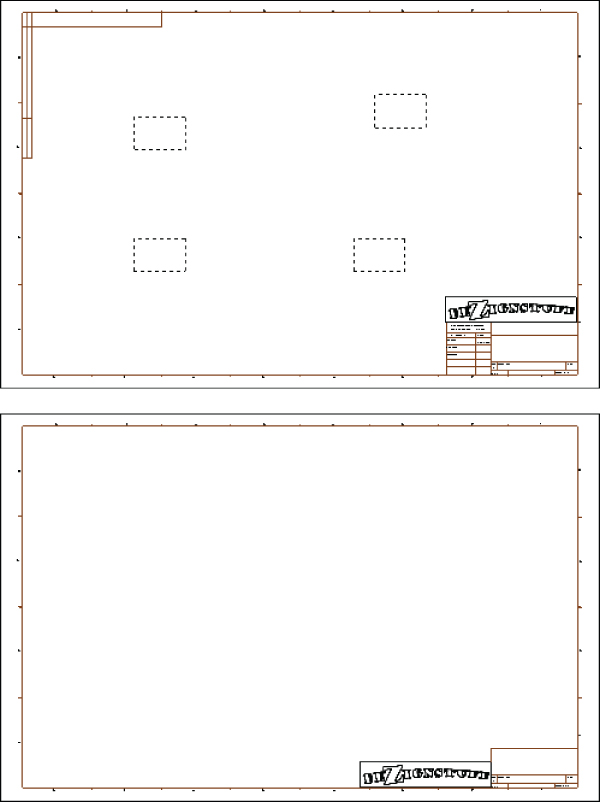 First and second sheet formats. The first format contains 4 dashed rectangles and has a title block at the bottom right corner. The second format has a title block at the bottom right corner.