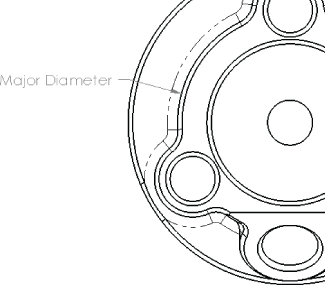 Drawing displaying a section of a flange with a portion of it pointed by an arrow indicating major diameter.