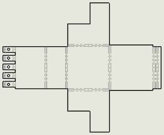 Illustration displaying the tangent bend lines (Merge Faces) turned on a flat pattern.