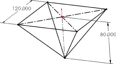 Sketch after Step 16 depicted by the sketch from figure 36.26 with another line from the point where the four lines come together AlongX in the positive X direction. Dimensional arrows are labeled 120.000 and 80.000