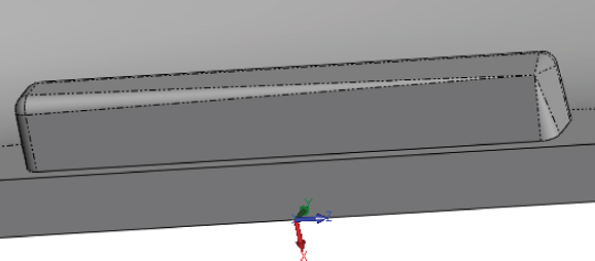 3D illustration displaying a vertical bar with attached surface below. XYZ coordinate system is indicated at the bottom surface.