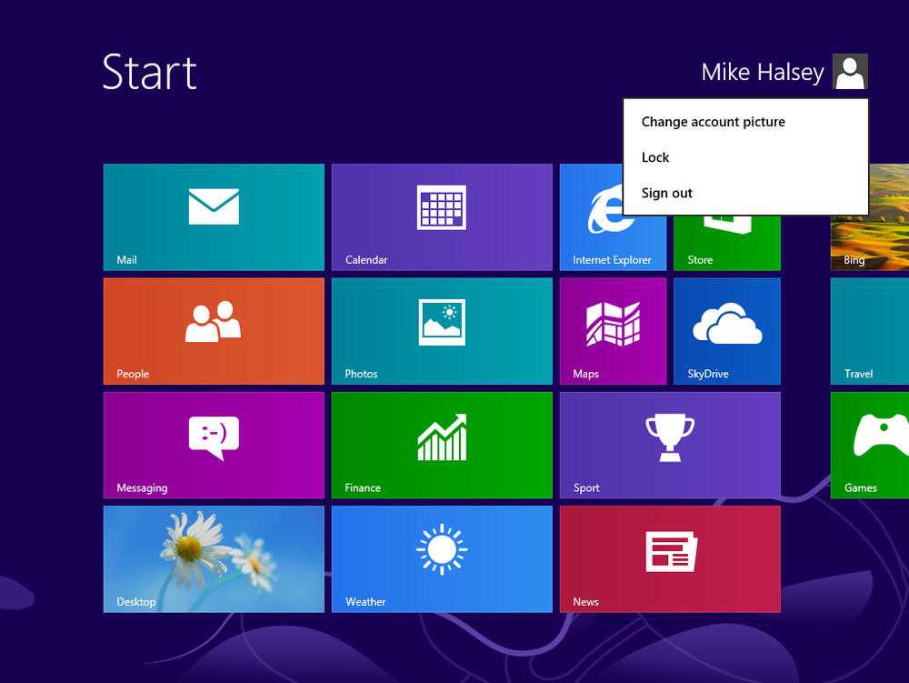 The User Menu in Windows 8