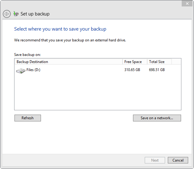 Choosing a backup location