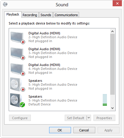 Setting the default sound device