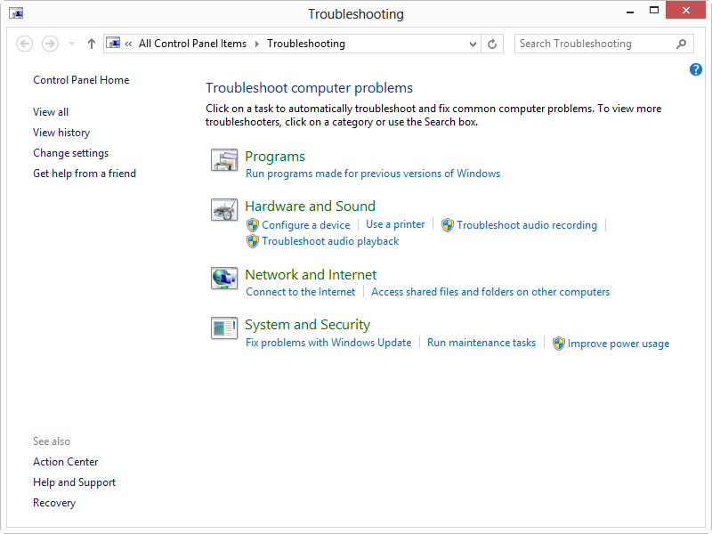 Using the automated troubleshooters