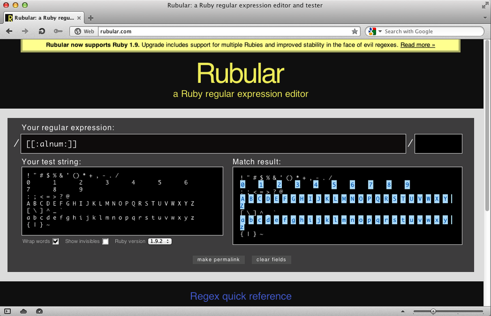 POSIX alphanumeric character class in Reggy