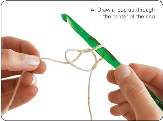 A. Draw a loop up through the center of the ring