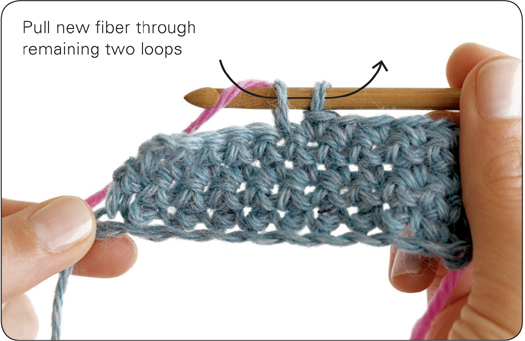 Pull new fiber through remaining two loops