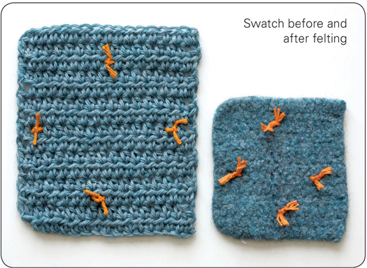 Swatch before and after felting