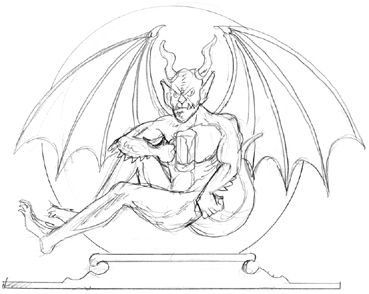 Sketch of the Gargoyle on the Stone Levitation Ale bottle