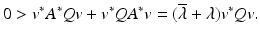 
$$\displaystyle{0 > v^{{\ast}}A^{{\ast}}\mathit{Qv} + v^{{\ast}}\mathit{QA}^{{\ast}}v = (\overline{\lambda }+\lambda )v^{{\ast}}\mathit{Qv}.}$$
