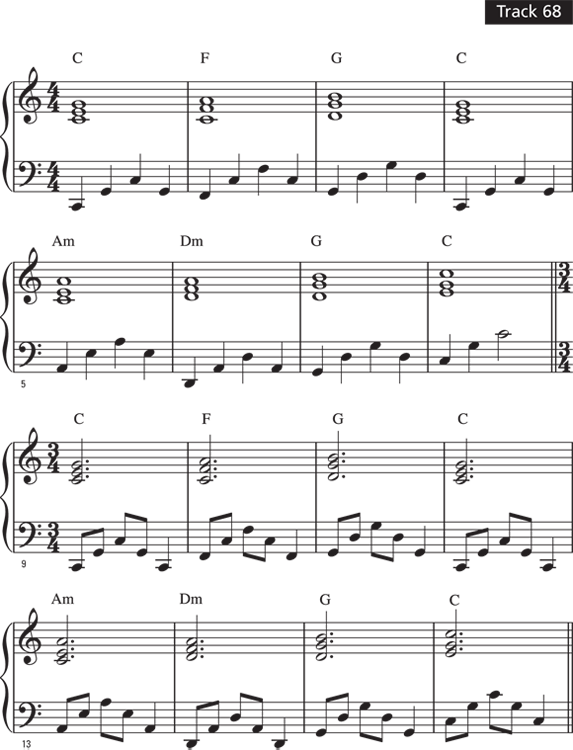 Schematic illustration of the root-fifth-octave patterns which are easy to play and sound great.