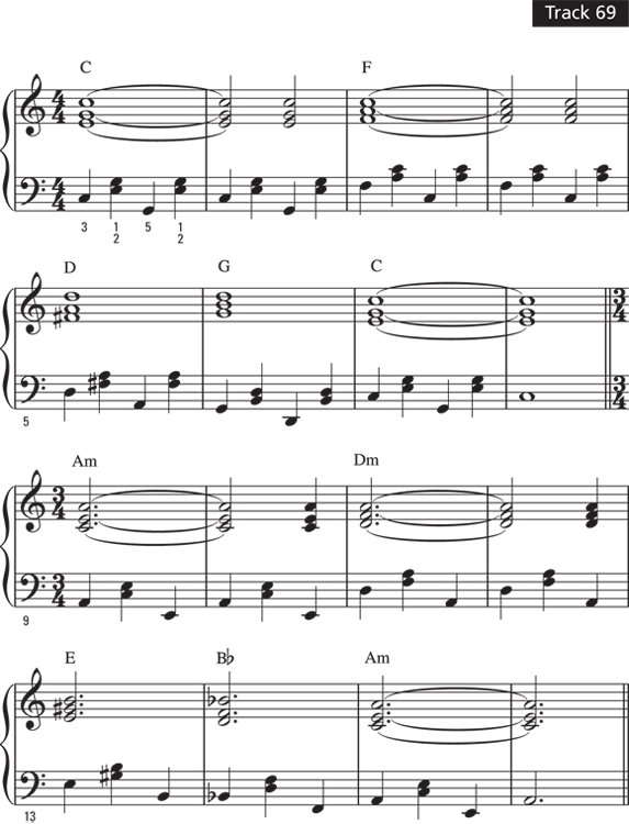 Schematic illustration of the left-hand chord picking in Picking and Grinning.