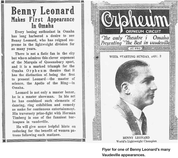 Flyer for one of Benny Leonard’s many Vaudeville appearances.