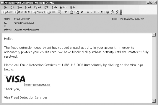 VoIP phishing email with malicious VoIP call icon