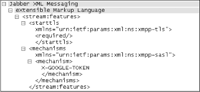 XMPP XML, displaying Google Talk authentication token