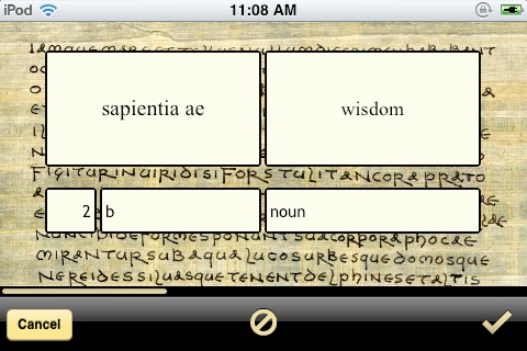 The Latin flashcard app, in drill mode