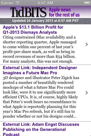 The TidBITS News app, rewritten for iOS 6
