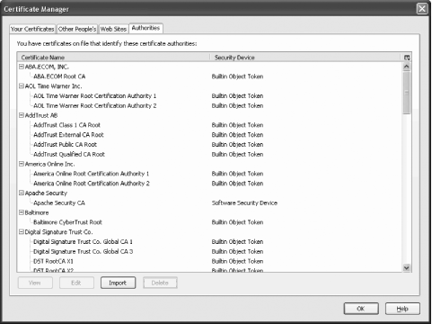 A list of certificate authorities accepted by Mozilla 1.7