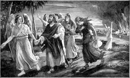 LOT FLEEING FROM SODOM "Even as Sodom and Gomorrah, and the cities about them ... are set forth for an example, suffering the vengeance of eternal fire." Jude 7.