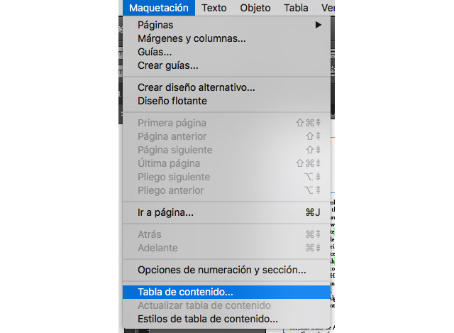 Ubicación de Maquetación > Tabla de contenido….