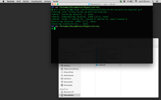 Clonación del repositorio, 14:22 h.