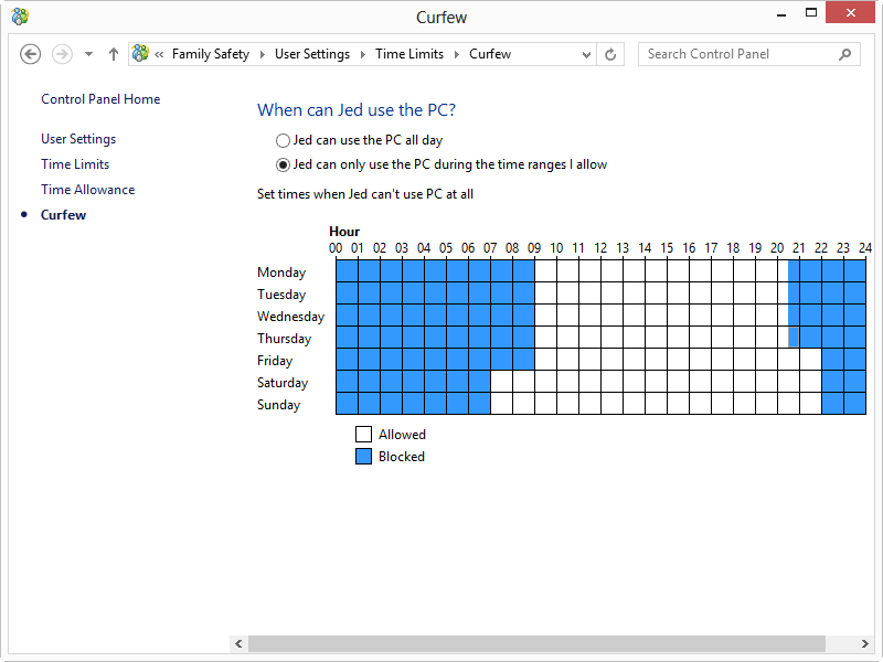 You can specify when children can use a computer