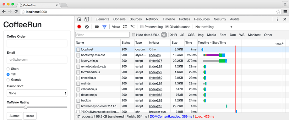 Viewing Ajax requests in the network panel