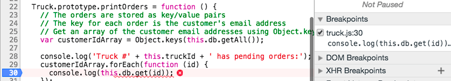 Setting a breakpoint