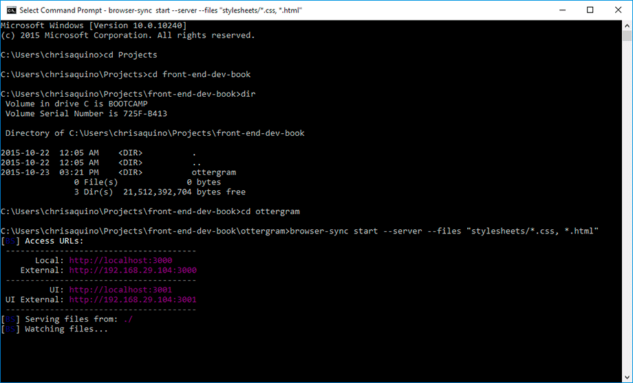 Starting browser-sync in the Windows Command Prompt