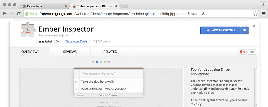 Installing the Ember Inspector extension for Chrome