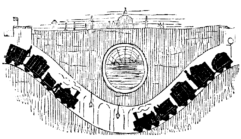 Two trains entering a tunnel and about to collide.