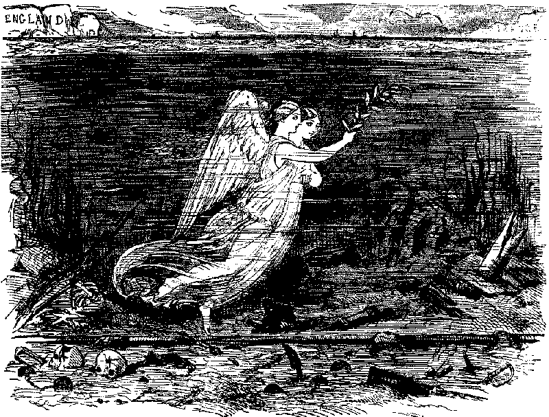 Two angels swimming carrying an olive branch.