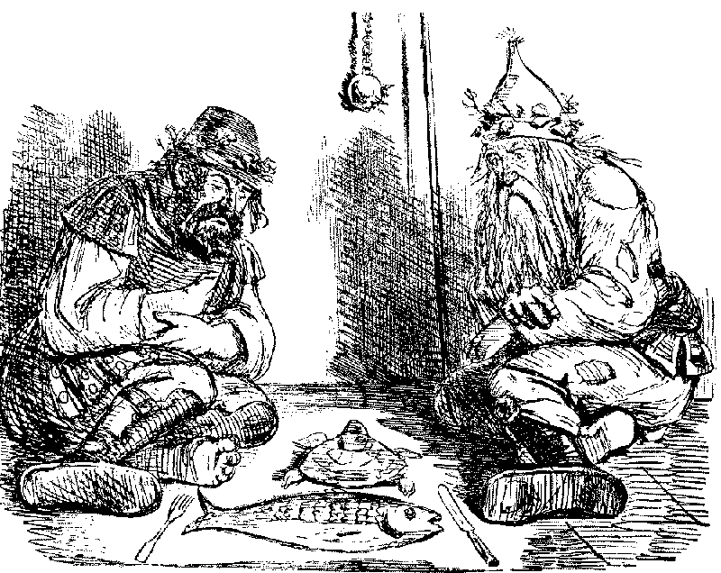 Two people looking at a fish and a turtle.
