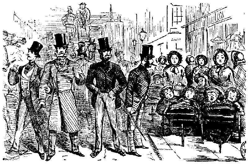 Men pushed aside by women with baby carriages
