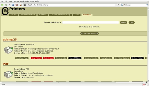 CUPS management web interface
