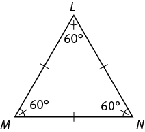 A triangle with three equal sides and three equal angles labeled 60 degrees.