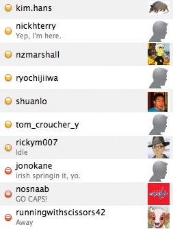 A small set of icons can indicate at a glance who is available, who is idle, and who is away.