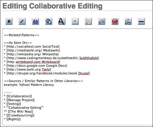It doesn’t get more meta than this: here I am editing this very pattern in the collaborative wiki where it lives outside of the book.