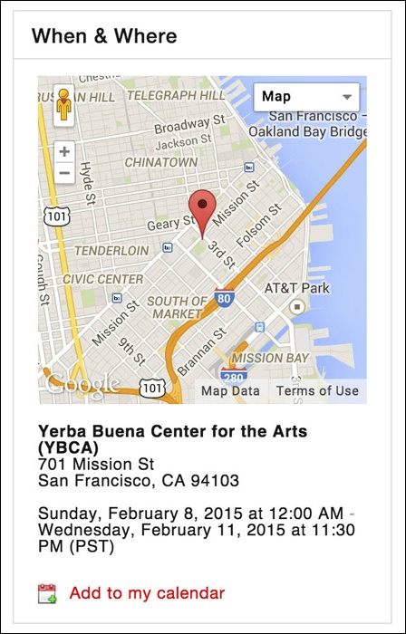 Eventbrite integrates maps into the event details.