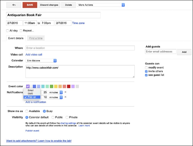 Adding an event to Google Calendar ().