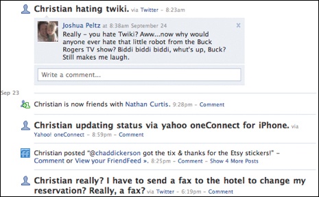 An application on Facebook systematically imports and consumes status updates from Twitter, turning them into Facebook status updates (with some rules and exceptions) and displaying them on Facebook, giving Facebook users the benefit (or annoyance) of additional information that would otherwise not flow to them.