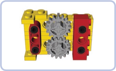 Two 1×6 Technic bricks are locked vertically to prevent them from coming apart when high torque is applied to the gears. The little space used by the studless locking piece (left) compared to the studfull one (right) leaves space for plates on the top and bottom of the two bricks and allows the use of bigger gears.